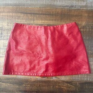 Red faux leather mini skirt